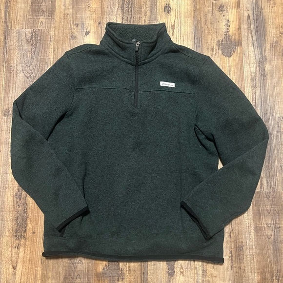 Eddie Bauer Green Quarter Zip Sweater with Stand-Up Collar - Picture 1 of 3